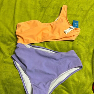Cupshe Color Block Color Swimsuit Sz Large Coral and Lavender